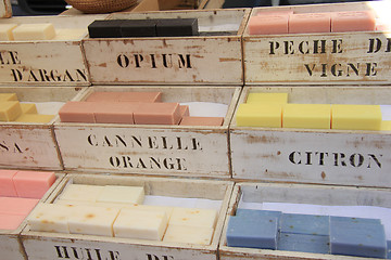 Image showing Wooden crates with soap