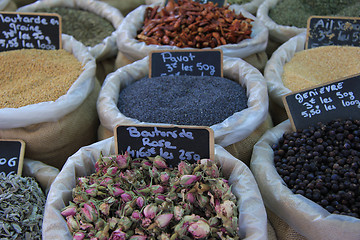 Image showing Herbs and spices at a French market