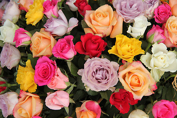 Image showing Mixed flower arrangement in bright colors