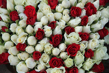 Image showing Red and white roses in a bridal bouquet