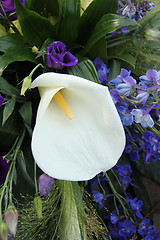 Image showing Calla Lily and blue bridal bouquet