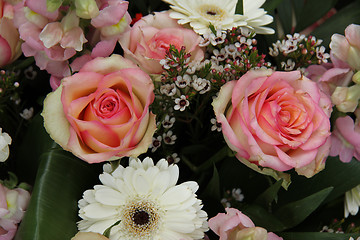 Image showing pink roses and white gerberas in bridal arrangement