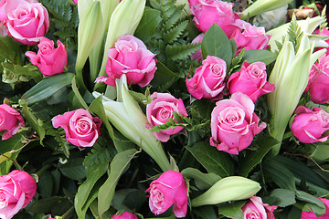 Image showing Bridal roses and lillies