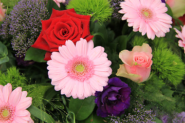 Image showing Wedding arrangement in red, pink and purple