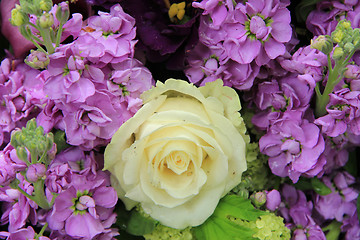 Image showing Purple and white bridal arrangement