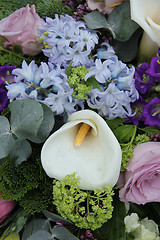 Image showing Calla lily in a blue purple arrangement