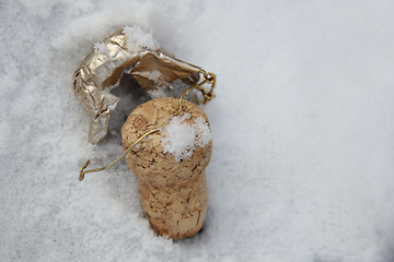 Image showing Champagne cork in the snow
