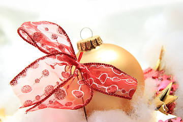 Image showing Christmas decorations in red and gold