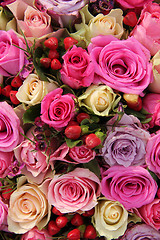Image showing Bridal rose arrangement in various shades of pink
