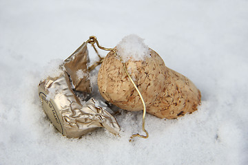 Image showing Champagne cork in the snow