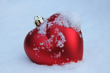 Image showing Heart shaped ornament in the snow