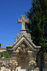 Image showing Tombstone with cross ornament at a French cemetery