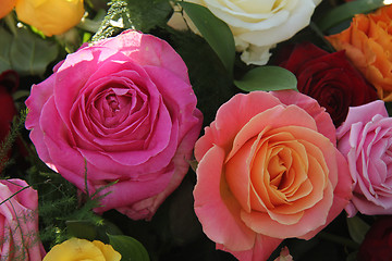 Image showing Multicolored roses in flower arrangement