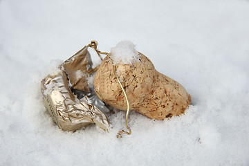 Image showing Champagne cork in the snow