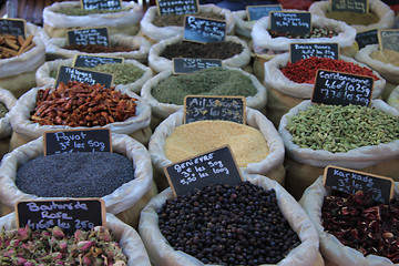 Image showing Herbs and spices at a French market