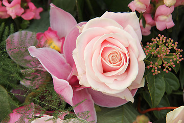 Image showing pink rose and orchid in bridal bouquet