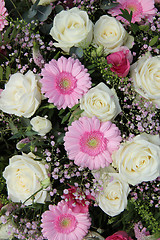 Image showing pink gerberas and white roses in bridal arrangement