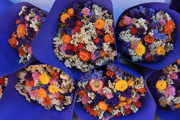 Image showing Dried flower bouquets at a market