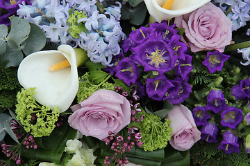 Image showing Calla lily in a blue purple arrangement