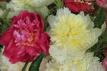 Image showing Yellow/white and pink peony wedding arrangement