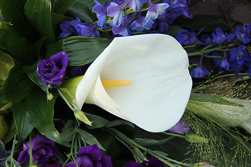 Image showing Calla Lily and blue bridal bouquet