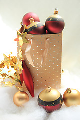 Image showing Giftbag with christmas ornaments