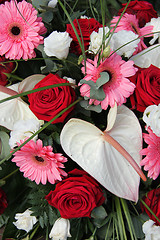 Image showing Anthurium, roses and gerberas in a bridal arrangement