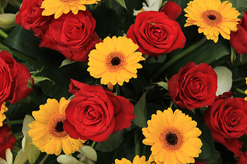 Image showing yellow and red flowers in a bridal arrangement