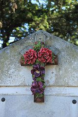 Image showing Crucifix with ceramic flowers