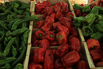 Image showing Jalapeno and bell peppers at a market