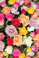 Image showing Mixed flower arrangement in bright colors