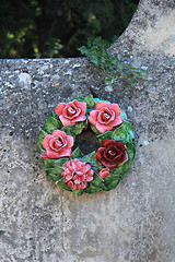 Image showing Ceramic flowers funeral wreath