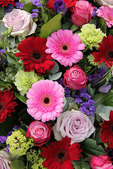 Image showing Wedding arrangement in red, purple and pink