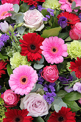 Image showing Wedding arrangement in red, purple and pink