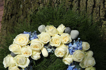 Image showing White roses on a sympathy wreath