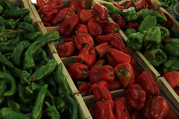 Image showing Jalapeno and bell peppers at a market