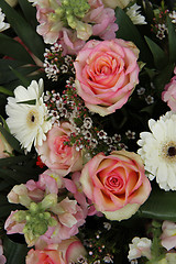 Image showing pink roses and white gerberas in bridal arrangement