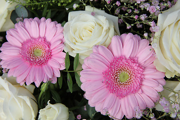 Image showing pink gerberas and white roses in bridal arrangement