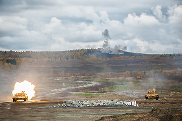 Image showing Attack of tank platoon