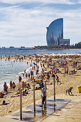 Image showing Barceloneta Beach and Hotel Vela