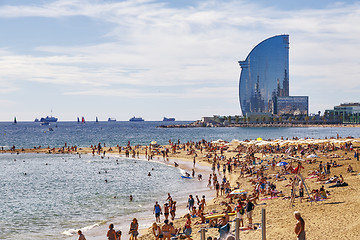 Image showing Barceloneta Beach and Hotel Vela