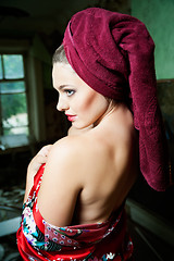 Image showing pretty woman with a towel