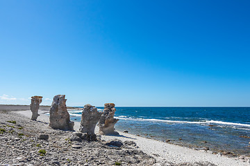 Image showing Cliff formations at the rocky coast of Gotland, Sweden