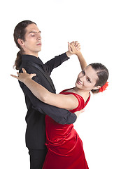 Image showing Young couple dancing waltz