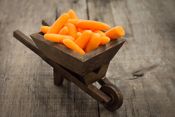 Image showing Fresh Carrots in a miniature wheelbarrow 