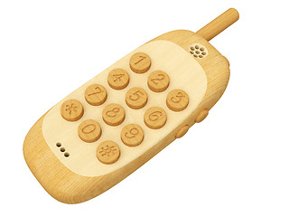 Image showing Wooden mobile phone isolated on white