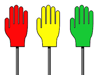 Image showing Red, yellow and green palm signs