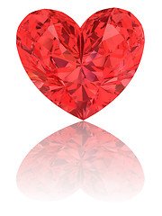 Image showing Red diamond in shape of heart on glossy white 