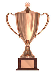 Image showing Bronze trophy cup on wood pedestal