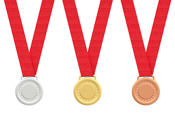 Image showing Gold, silver and bronze medals on white 